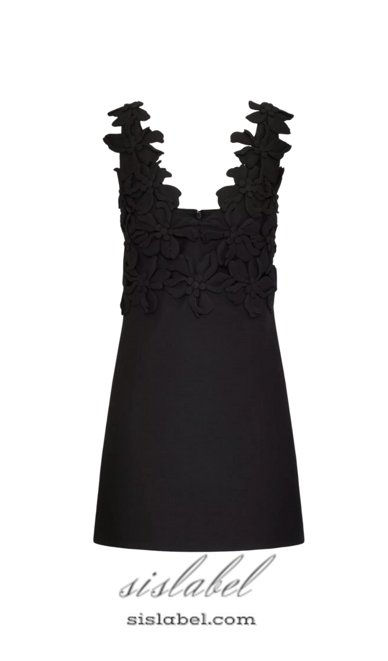 DOREEN EMBROIDERED CREPE COUTURE MINI DRESS IN BLACK