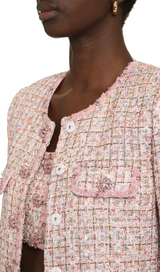 ALISA DIAMANTÉ TRIM BOUCLE TWEED JACKET IN PINK