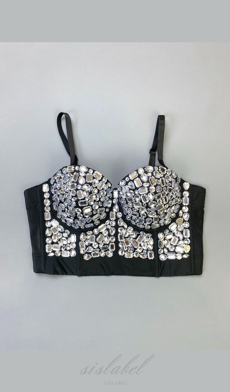 Rhinestone Bustier Crop Corset Cami Top