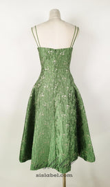 VINTAGE GREEN SUSPENDER JACQUARD MIDI DRESS