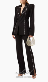 DEBORAH BLACK SCARF-DETAILED WOOL CREPE BLAZER SET