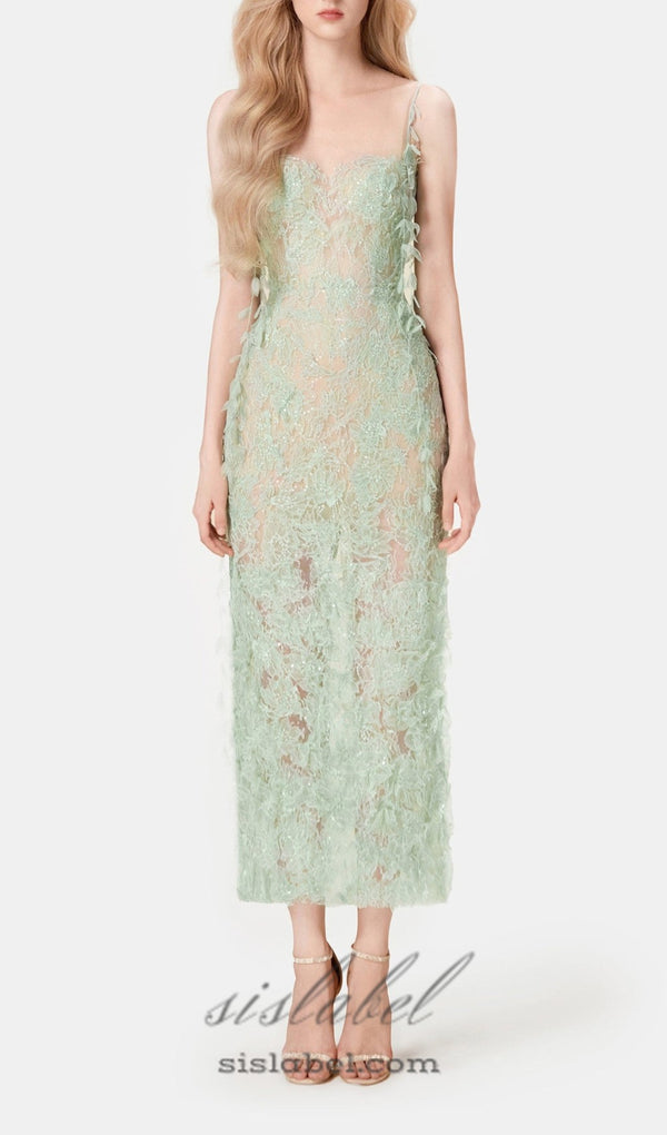 Mint Beaded Lace Pencel Dress