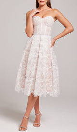 LACE BANDEAU MIDI DRESS IN WHITE