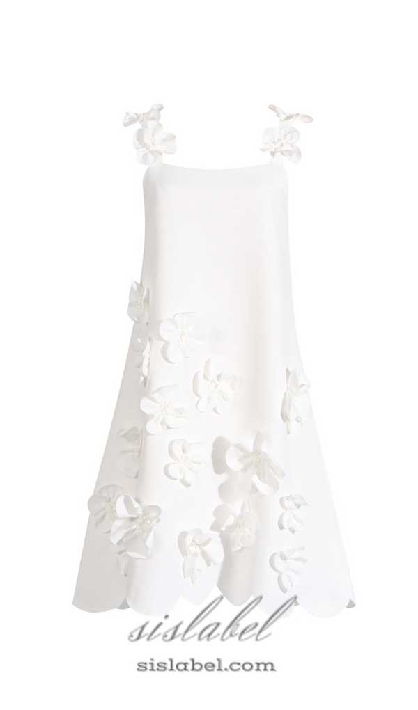 PATCHWORK APPLIQUES CAMISOLE DRESS IN WHITE