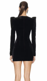 BLACK DUCHESSE BOW VELVET MINI DRESS