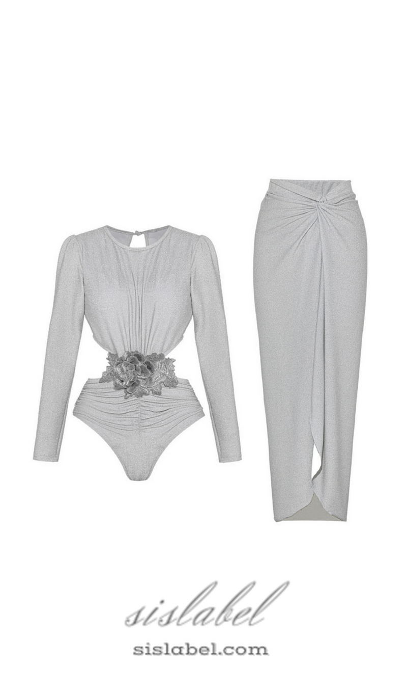 LONG SLEEVE FLOWER SWIMWEAR TWO PIECE SET