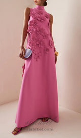 ANNONA PINK FLOWER EMBELLISHED MAXI DRESS