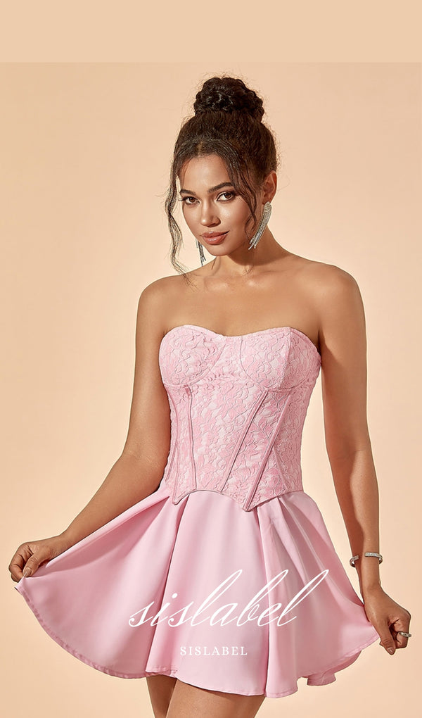 Lace corset mini dress in pink