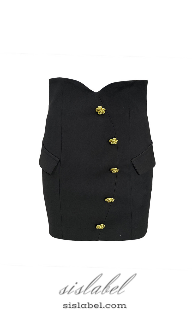 GISELLE SLIM-FIT JACKET WITH ROSES BUTTONS IN BLACK