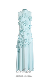 ANNONA GREEN FLOWER EMBELLISHED MAXI DRESS