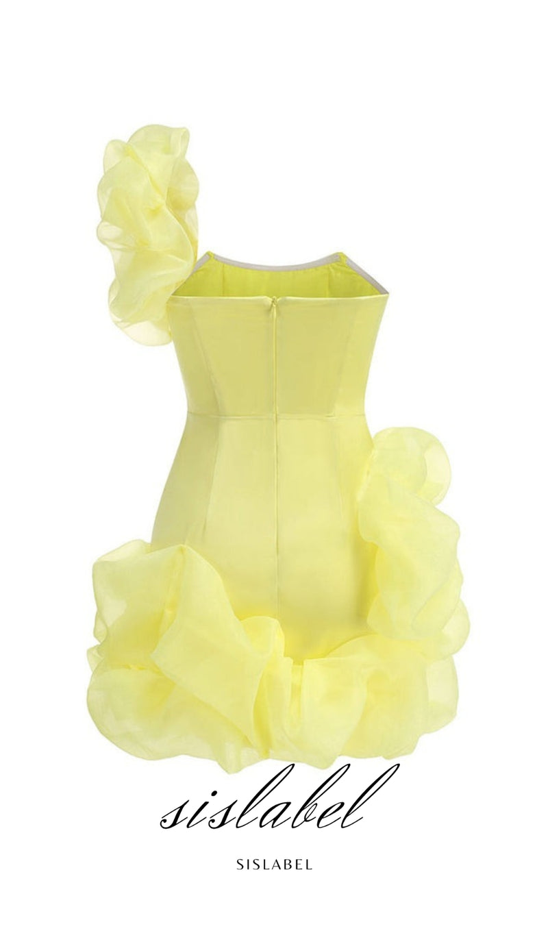 One shoulder ruffle mini dress in yellow