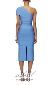 Abigail one-shoulder bandage midi Dress in blue