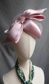 PINK SATIN BOW VEIL FASCINATORS