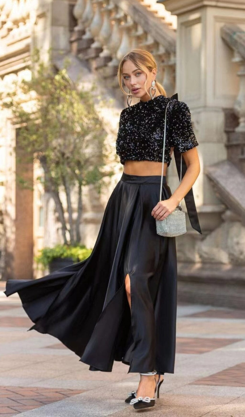 SEQUIN SET DRESS IN BLACK