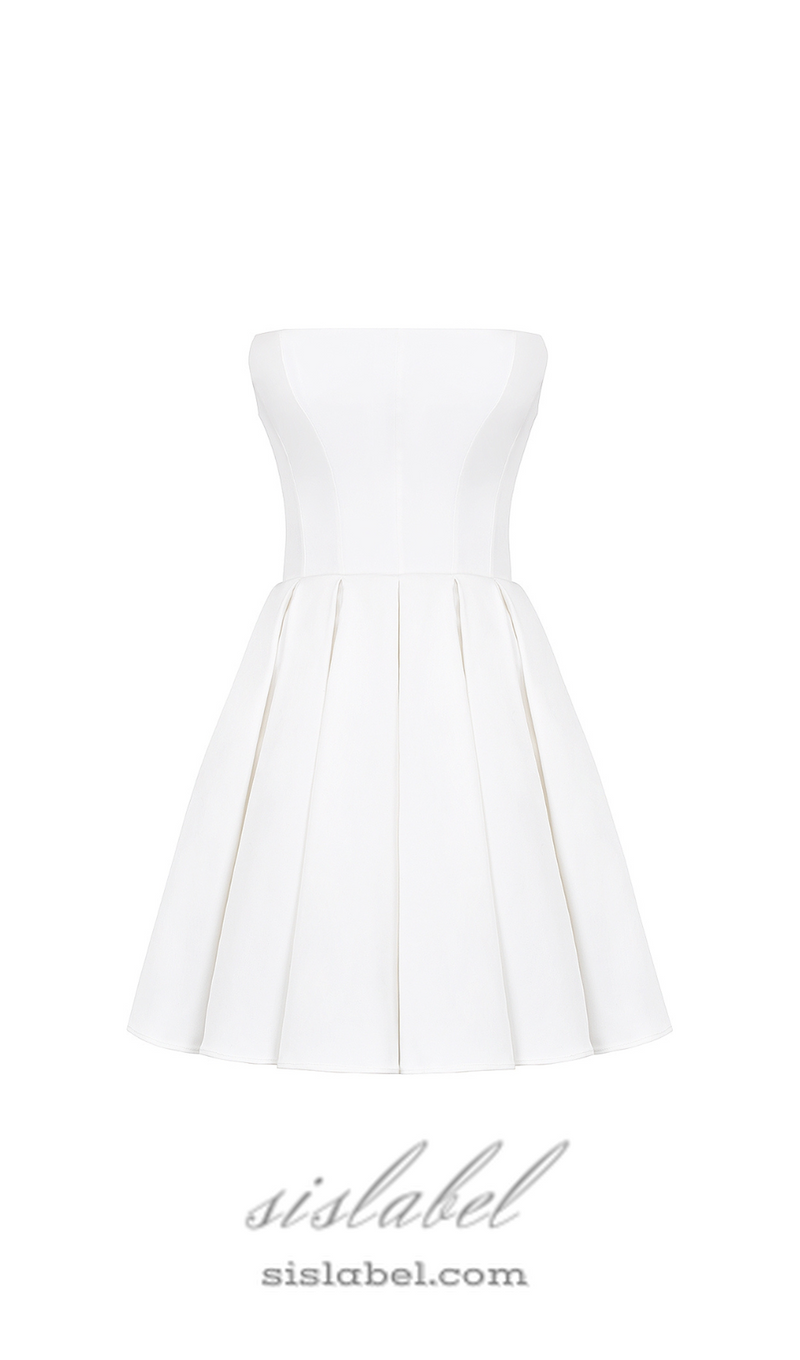 alyssa white strapless pleated mini dress