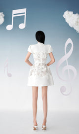 LACE HOLLOW OUT FLOWER MINI DRESS IN WHITE