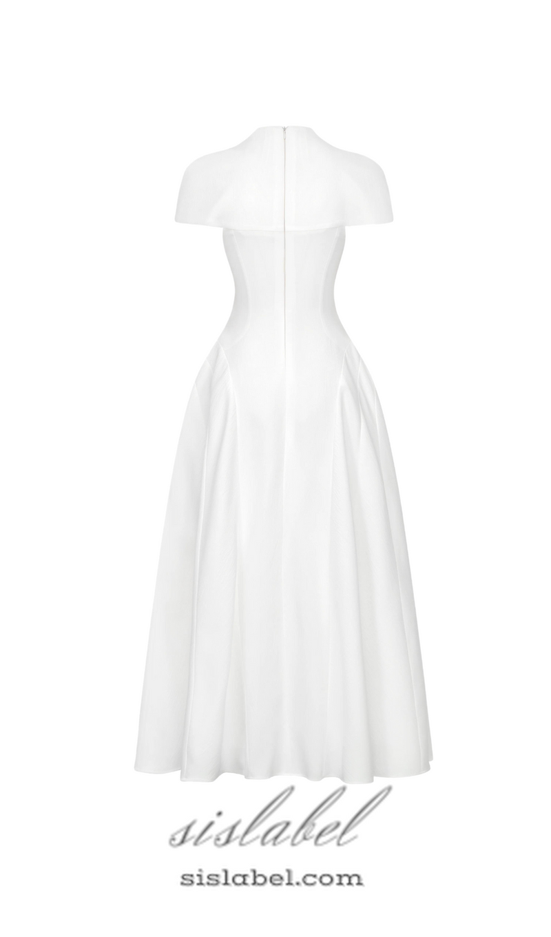 MYRNA SQUARE NECKLINE A-LINE MIDI DRESS IN WHITE