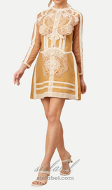 hollow lace peplum mini dress in yellow