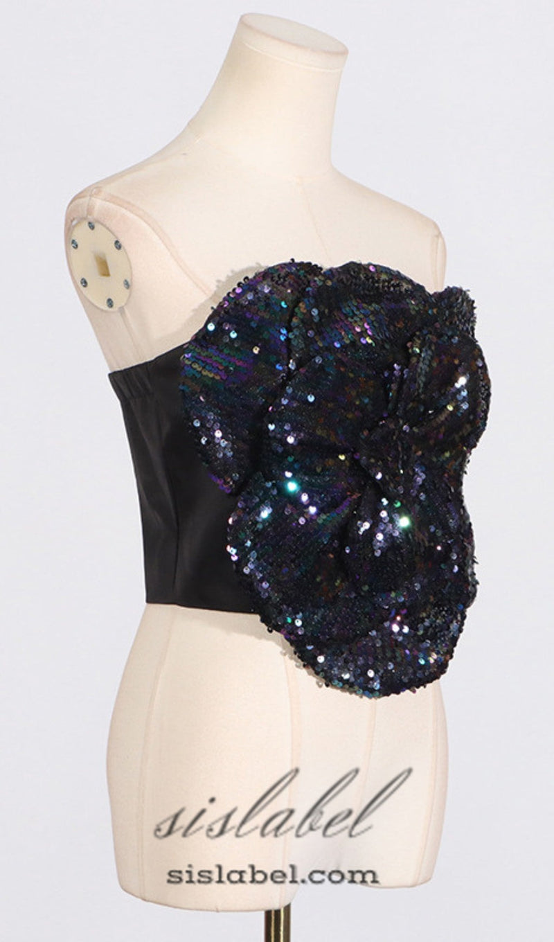 ANINDA SEQUIN FLOWER CROP TOP