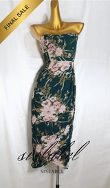 Effortless Charm Hunter Green Floral Strapless Tulip Midi Dress