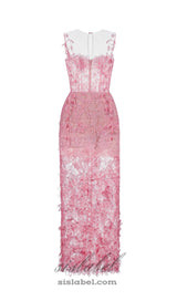 Pink Beaded Lace Pencel Dress