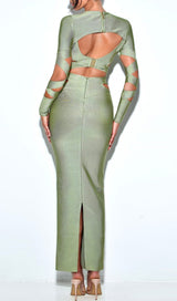 MAXI LONG SLEEVE BANDAGE DRESS IN GREEN