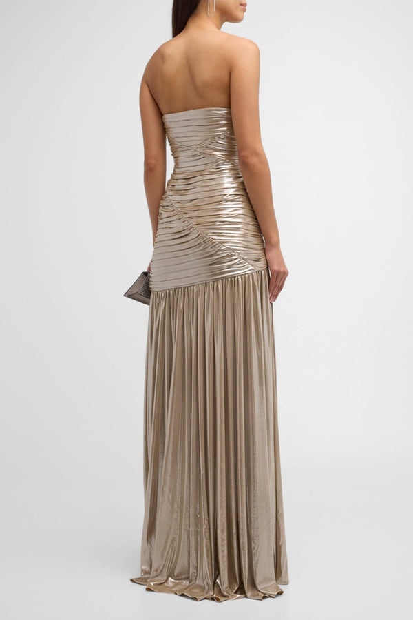 Josie Strapless Lamé Slit Dress