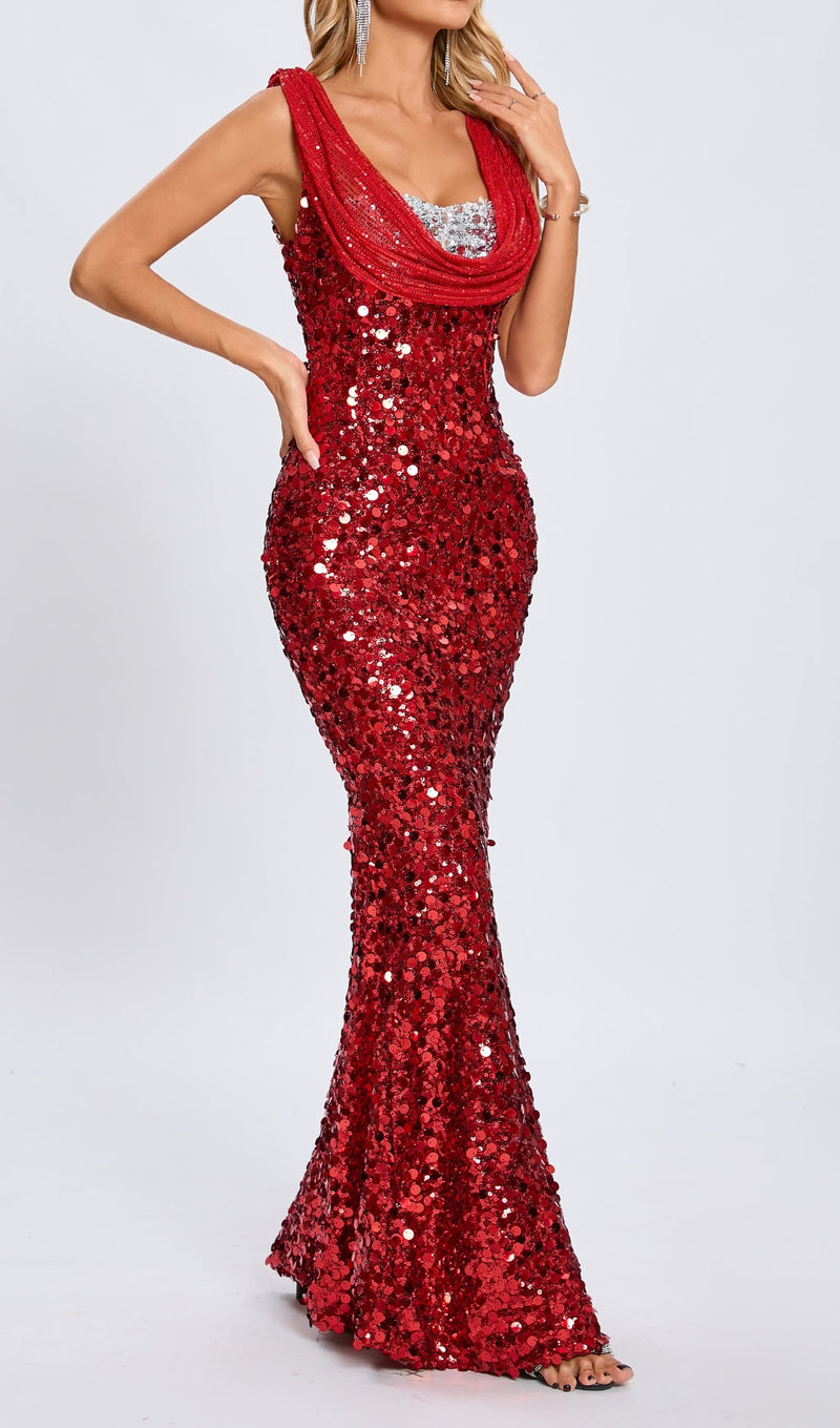 sleeveless sequin maxi dress in red