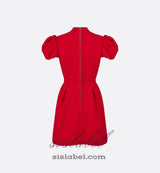 puff sleeve pleated mini dress in red (without black belt)