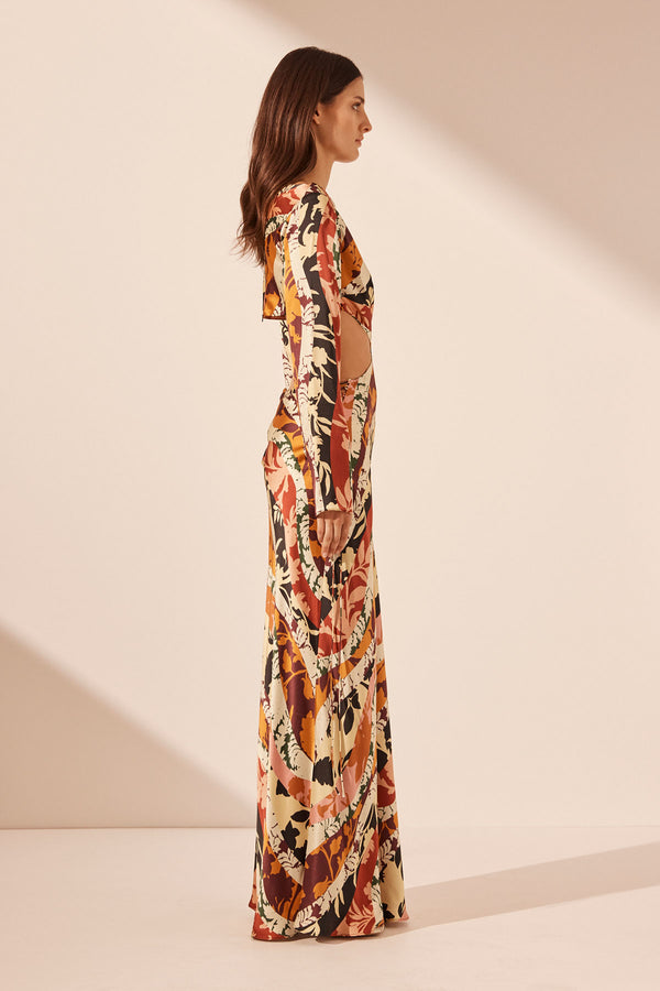 CATHERINE PRINTED CUT-OUT MAXI DRESS IN ORANGE