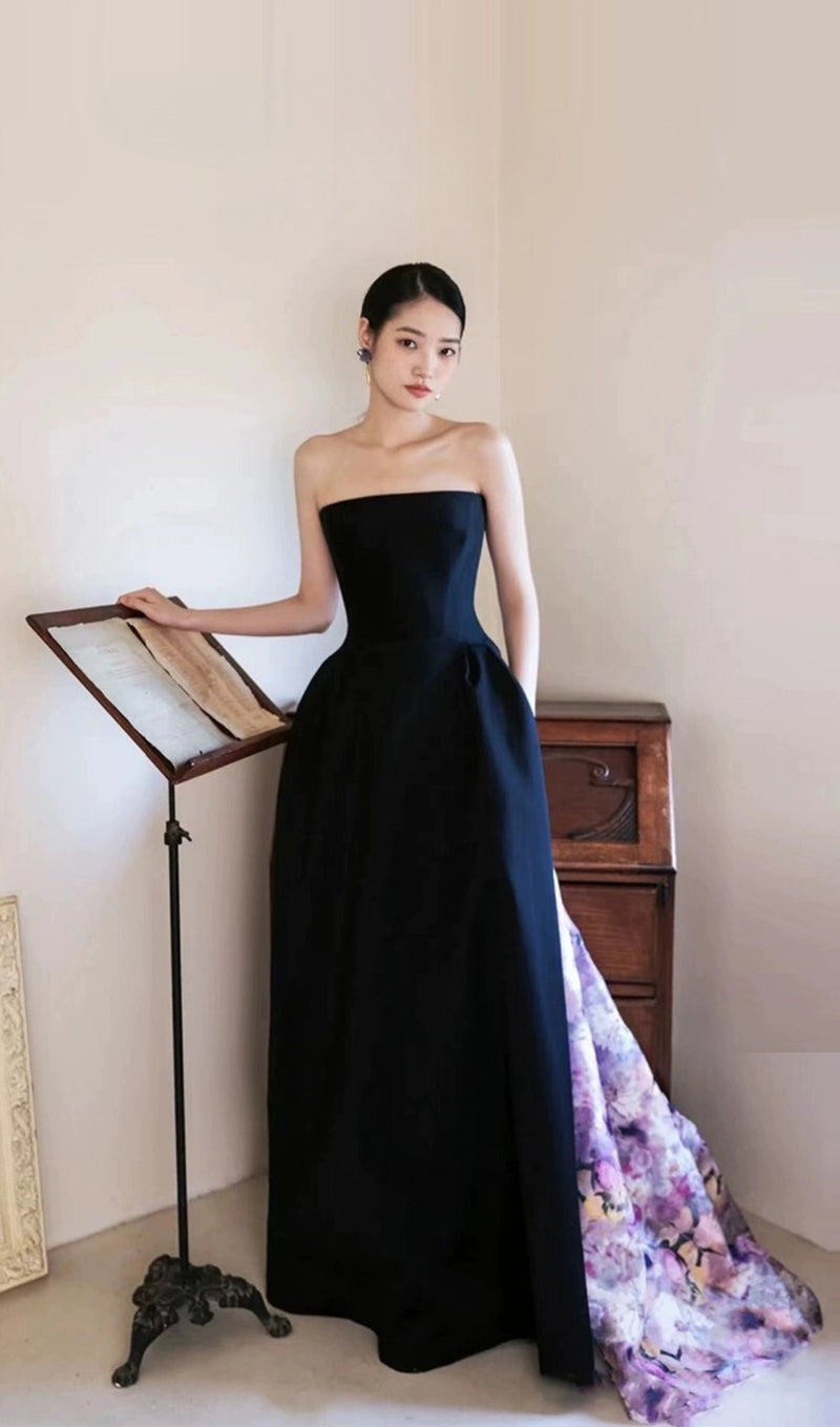 Satin-stitched floral haute couture gown