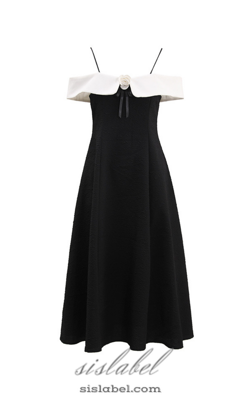 ATALANTA TEXTURED PLEATED SUSPENDER DRESS IN BLACK