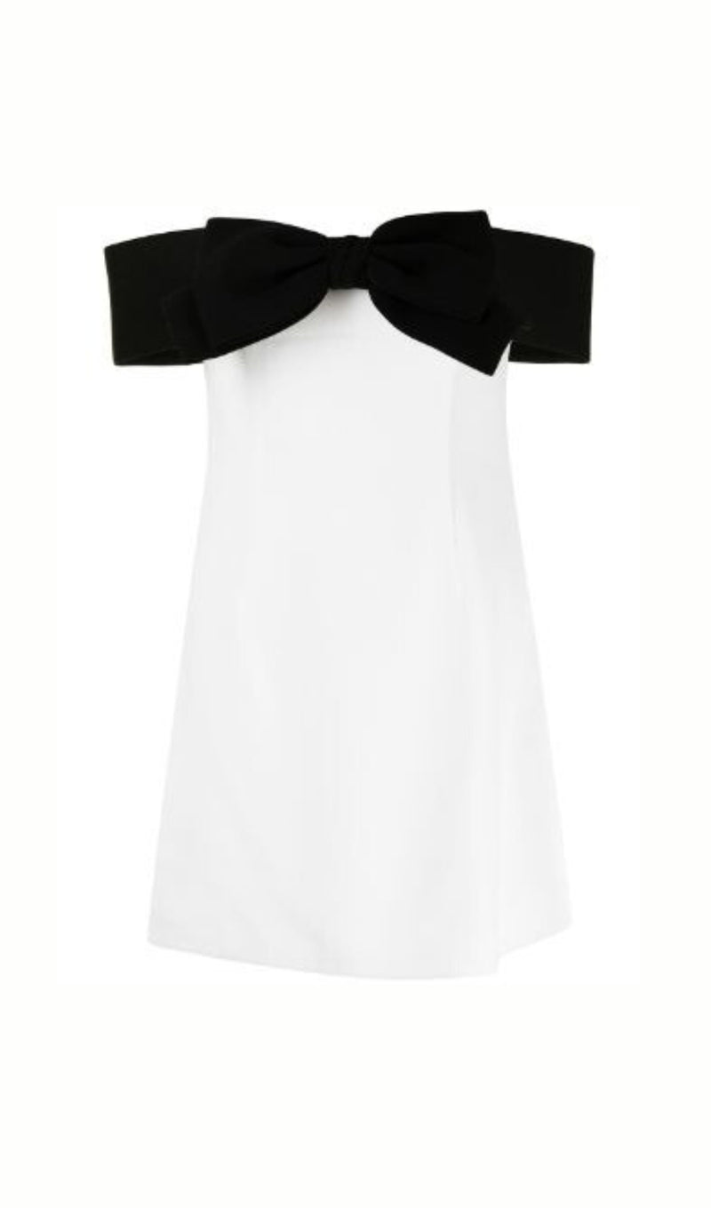 STRAPLESS BOW MINI DRESS IN WHITE