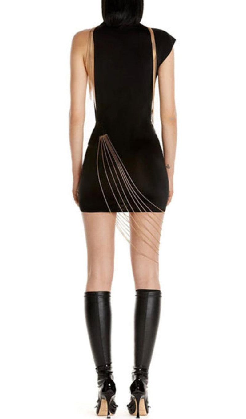 TASSELS BANDAGE MINI DRESS IN BLACK