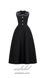 PEARL EMBELLISHED A LINE MIDI DRESS IN BLACK