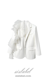 POLLY RUFFLE DETAIL LONG SLEEVE BLAZER IN WHITE