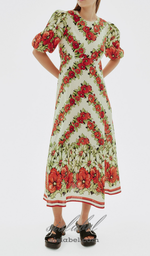 ALYSSA FLORAL PRINT MIDI DRESS IN RED