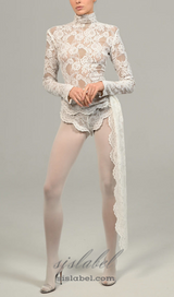 ZANNA WHITE HIGH NECK EMBROIDERED LACE BODYSUIT