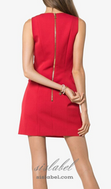 HELEN RED METAL BUTTON DOUBLE BREASTED SLEEVELESS MINI DRESS