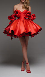 RED BOW PUFFY MINI DRESS