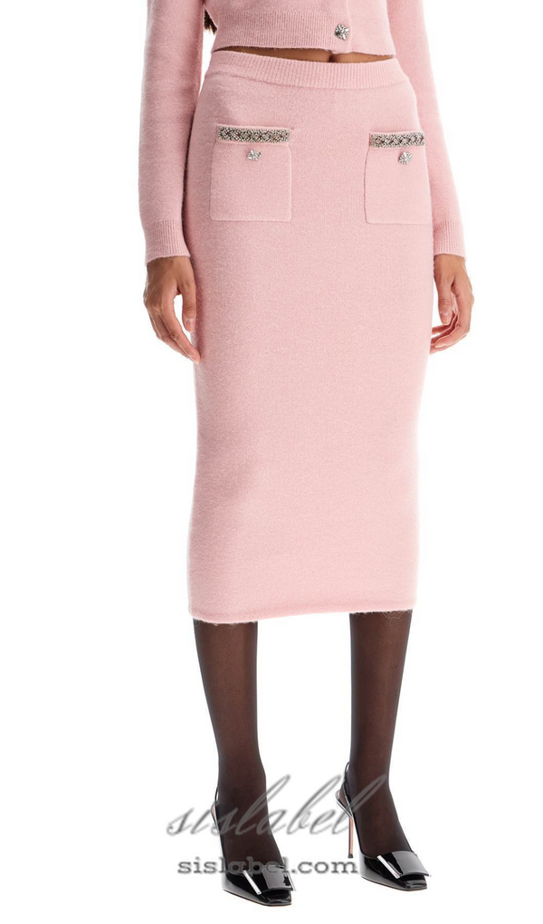 knitted midi skirt in Pink