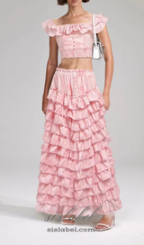 CATHY MULTI-LAYER RUFFLE MAXI DRESS SUIT IN PINK