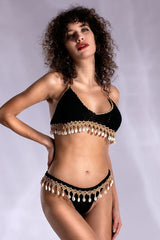 KNIT SHELL BIKINI SET IN BLACK