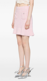 Fluffy rib-knit mini skirt in pink