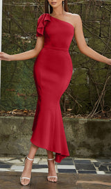 ONE SHOULDER FISHTAIL MAXI DRESS IN RED