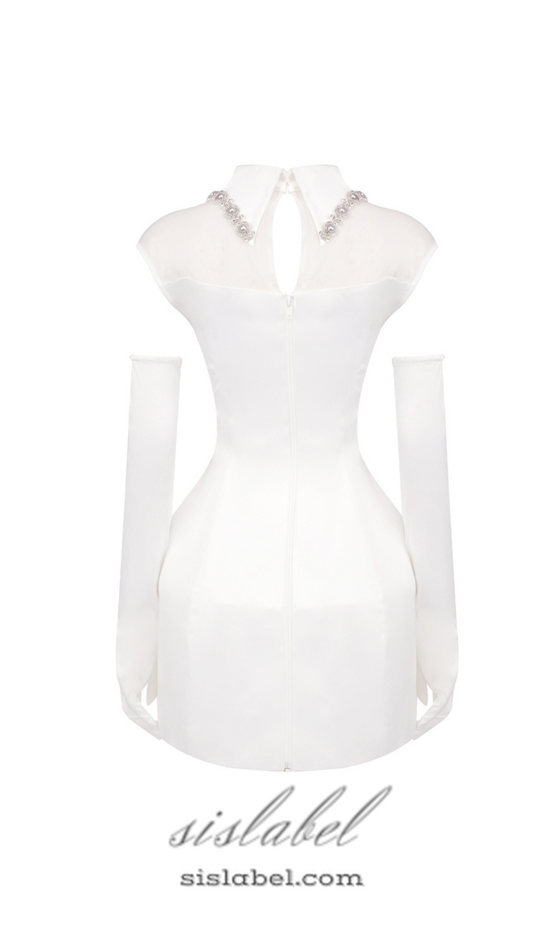 SIMONE TULLE DETAIL MINI DRESS IN WHITE