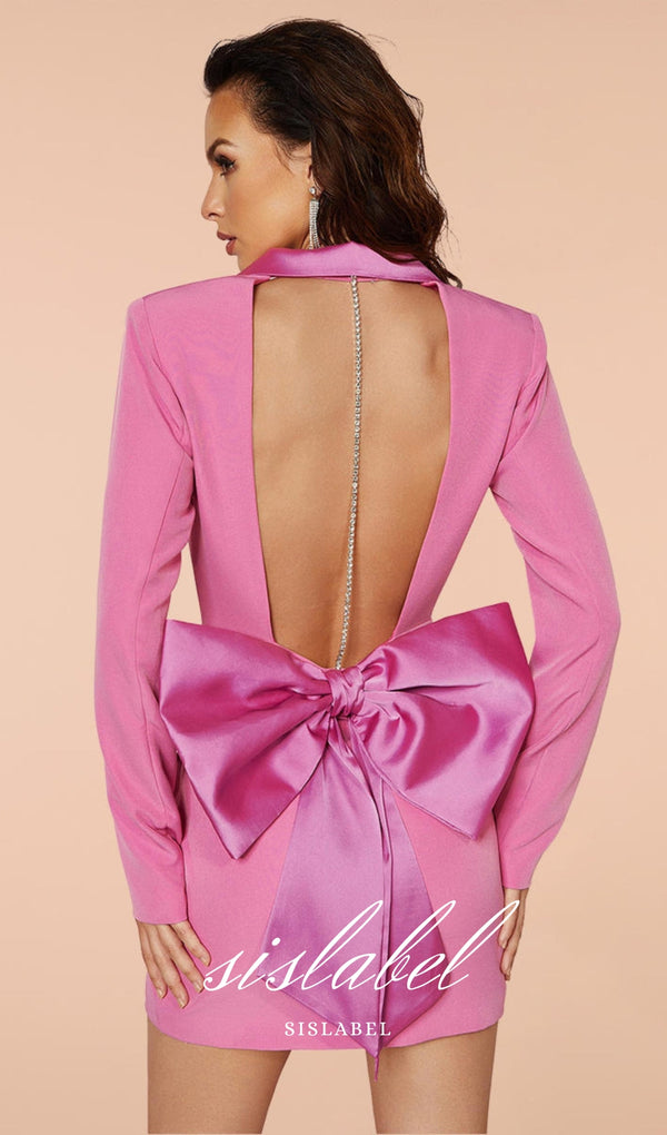 Backless bow mini dress in pink