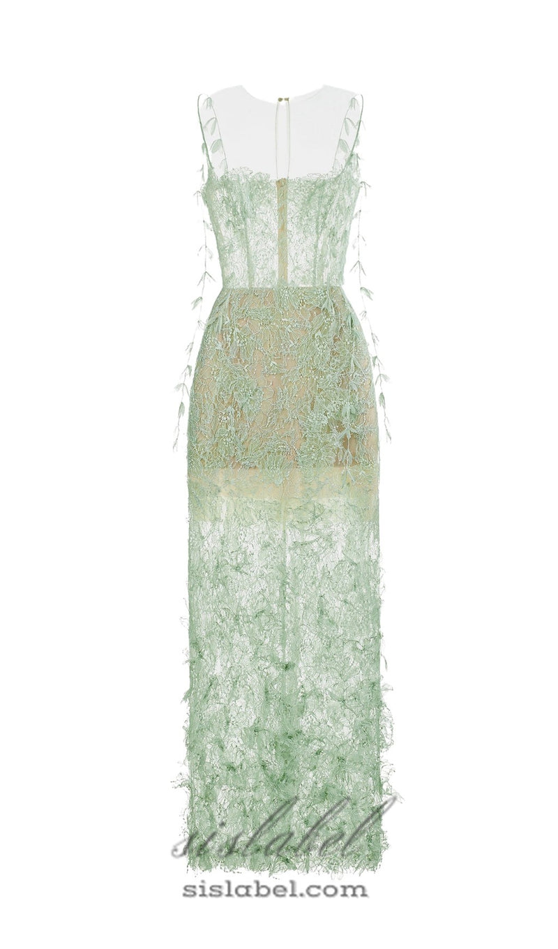 Mint Beaded Lace Pencel Dress