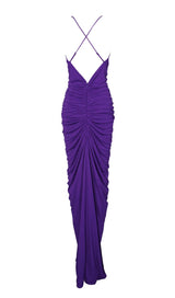 FLOWER-EMBELLISHED  PLUNGE MAXI DRESS IN AMETHYST