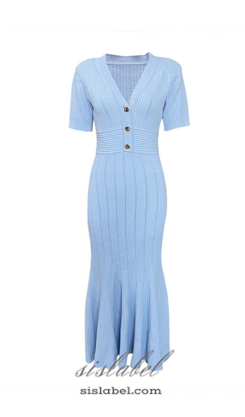 DOLORES POINTELLE MIDI DRESS IN LIGHT BLUE